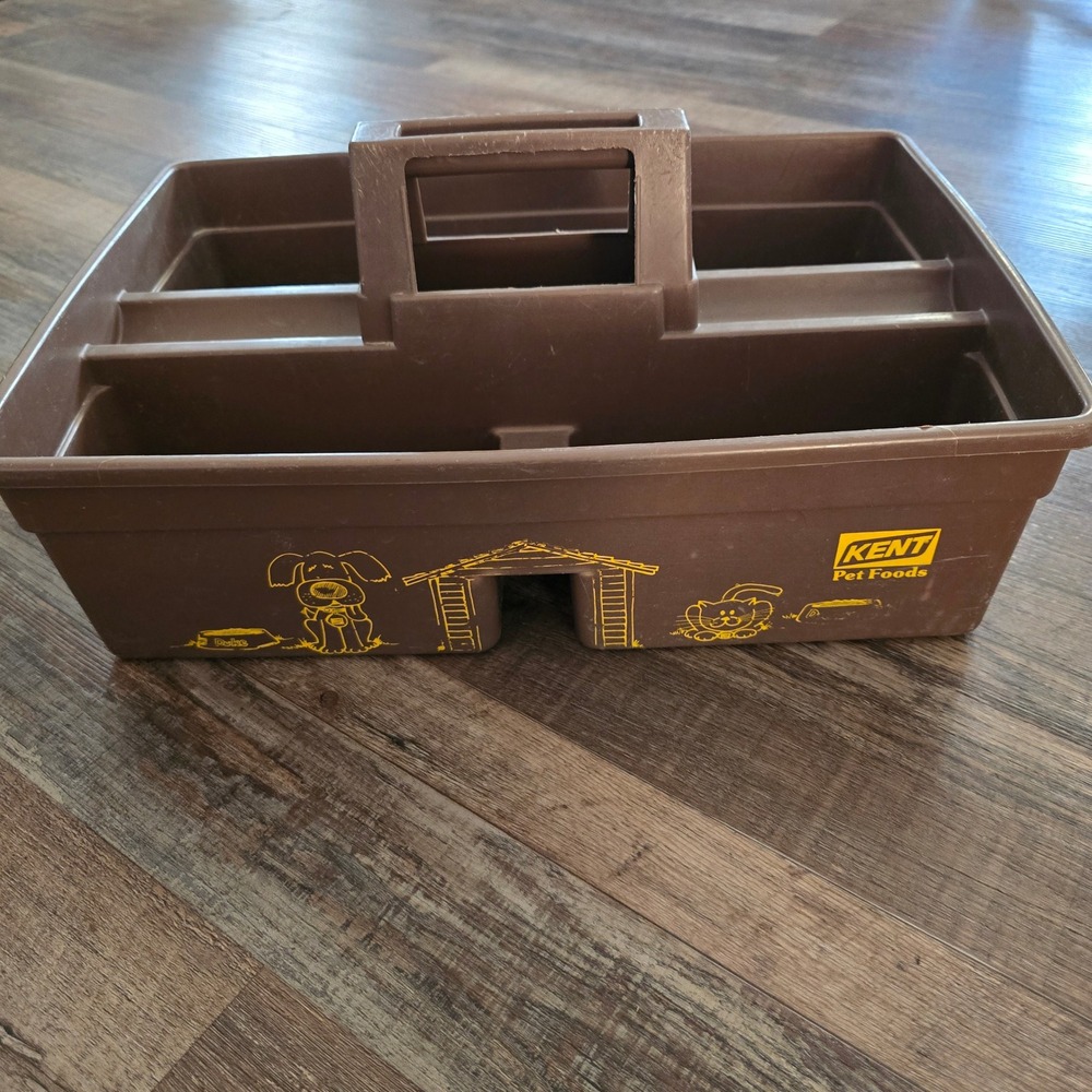 Vintage Kent Pet Food Duke & Dutchess Plastic Brown Tote Carry Container‎ USA